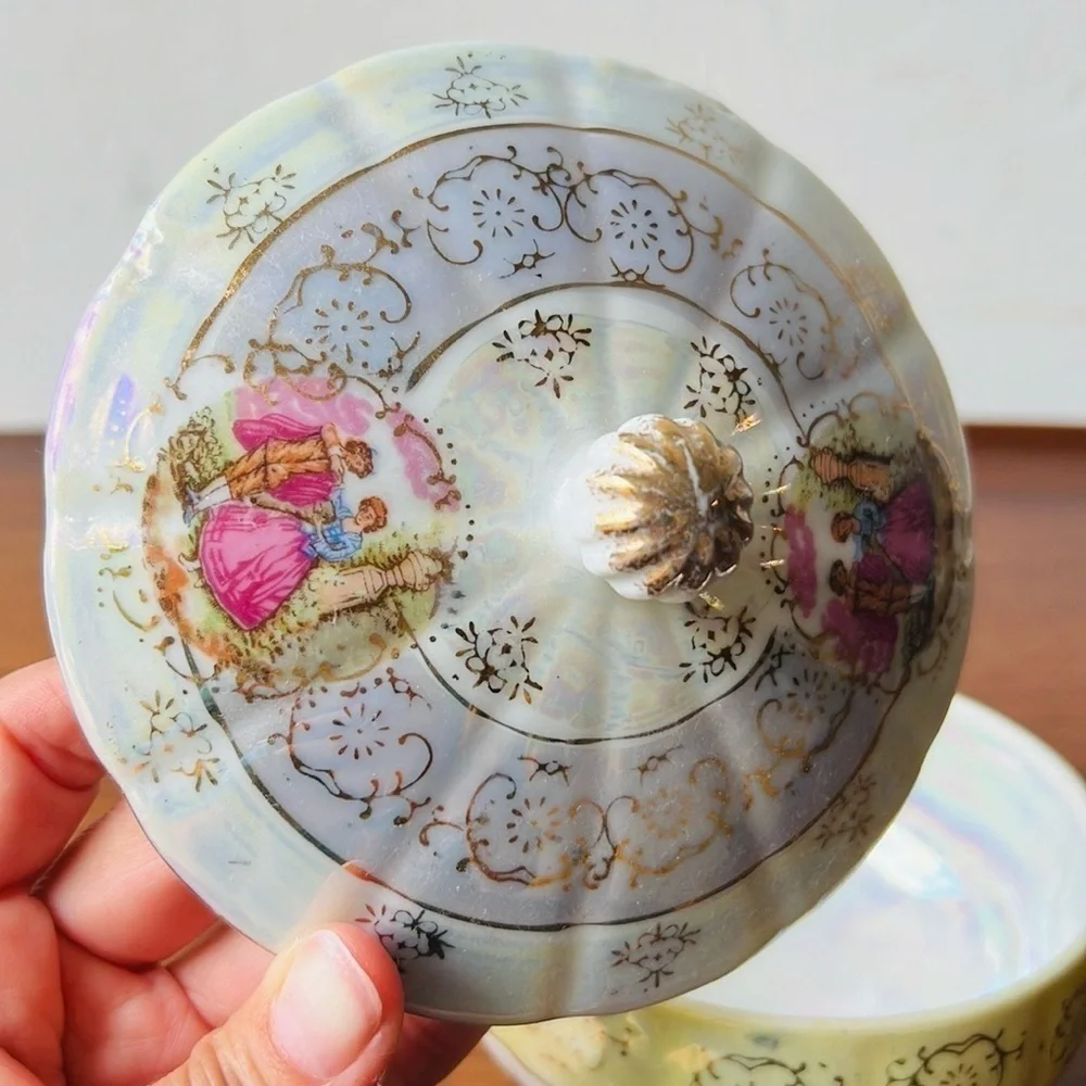Vintage Opalescent Footed Trinket Box